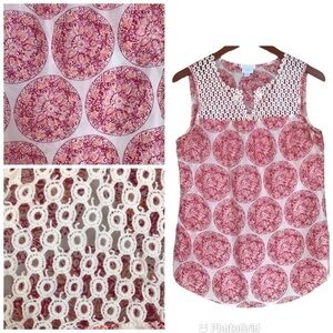 Calypso St Barth For‎ Target 100% Silk Crochet Detail Sleeveless Pullover Top